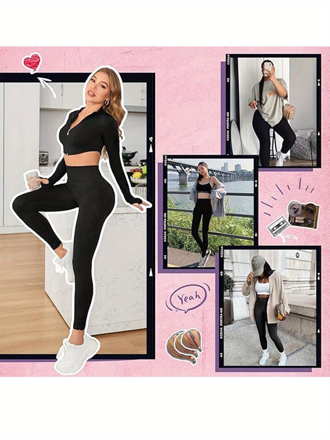 Five-pack women's high waisted leggings super soft stretch opaque slim fit yoga leggings, solid color stretch tummy control yoga pants for cycling workouts