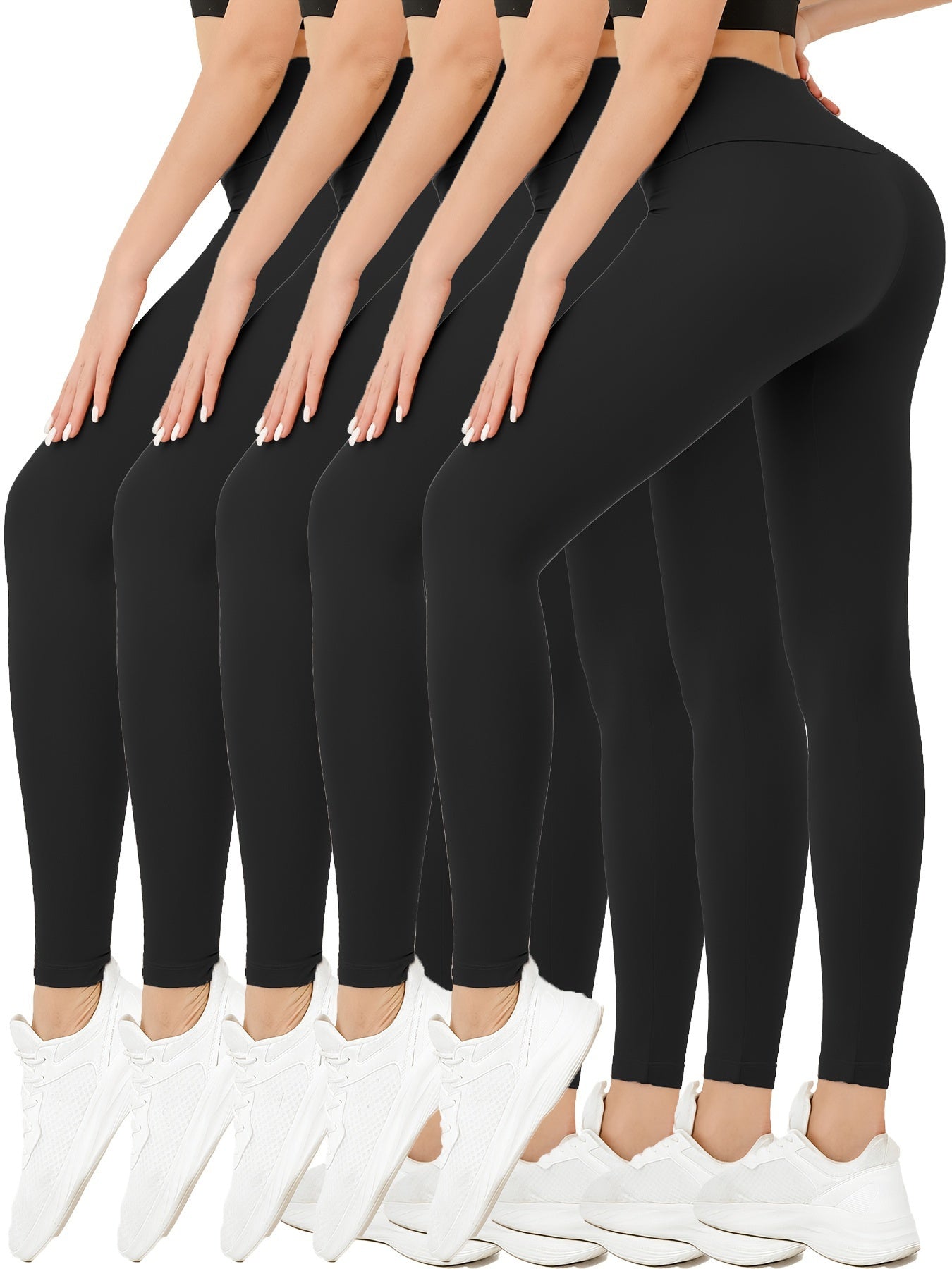 Five-pack women's high waisted leggings super soft stretch opaque slim fit yoga leggings, solid color stretch tummy control yoga pants for cycling workouts