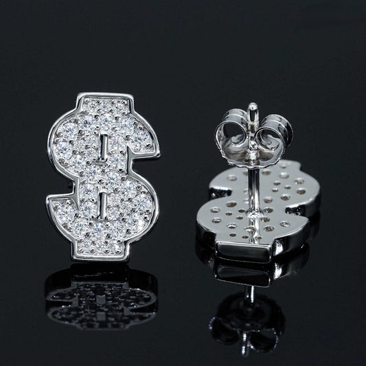 New US Dollars Earrings S925 Silver Hip-hop Jewelry Moissanite Earrings for Men And Women Trendy Personality Birthday Gift Holiday Present