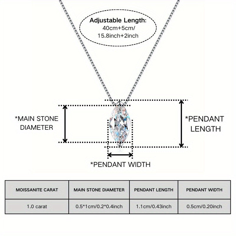 Marquise Moissanite Pendant Necklace 18K Gold Plated