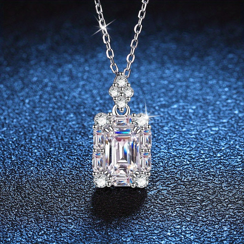 S925 Sterling Silver Plated Moissanite Pendant Necklace Bohemian Elegant Jewelry