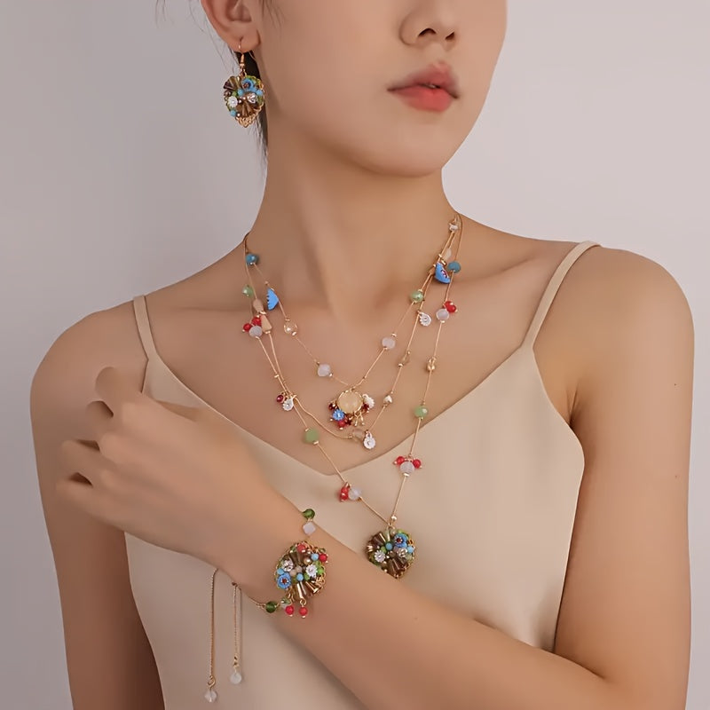 [Silver|Handmade] Multi-layer 925 Sterling Silver Handmade Laminated Necklace | Natural Stone, Precious Stones, Synthetic Zirconia, Laboratory Crystal, Pearls | Gift Box