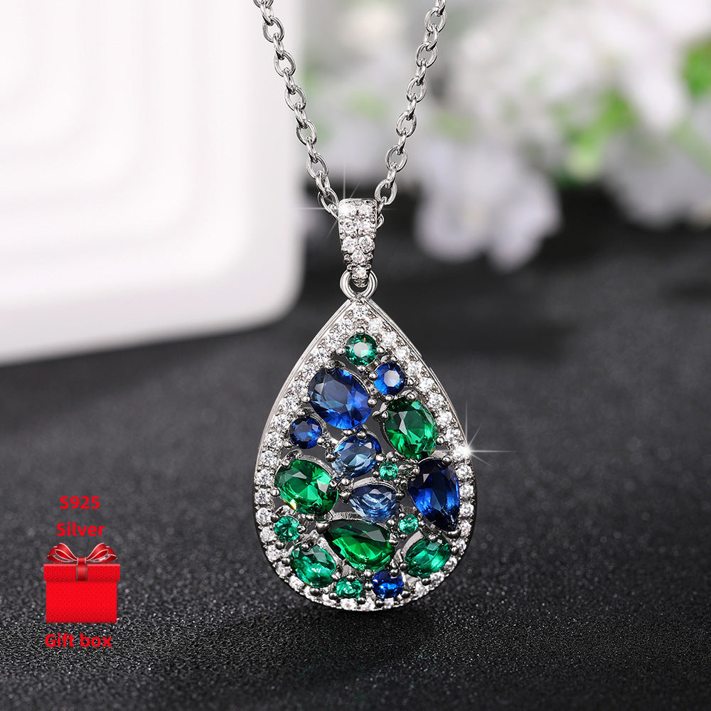 925 Sterling Silver Necklace Earrings, Droplet Shaped Necklace Earrings, Ladies' Necklace Earrings, Elegant And Exquisite. Fashionable Classic Necklace Earrings, Gift Jewelry Box, Wearing at Parties, Girlfriend'S Favorite Gif