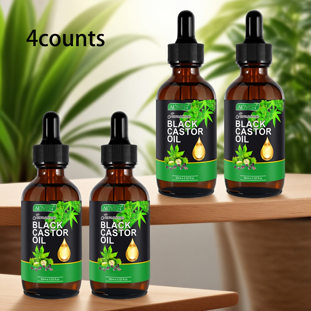 ALIVER Black Castor Oil, 4 Bottles, Multi-purpose Care Essential Oil, Suitable for Face And Body, Deep Hydration, Essential for Home Use
