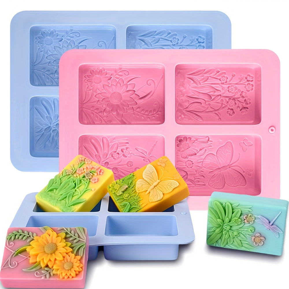 2 Pack Nature Pattern Soap Molds Butterfly Flower Silicone