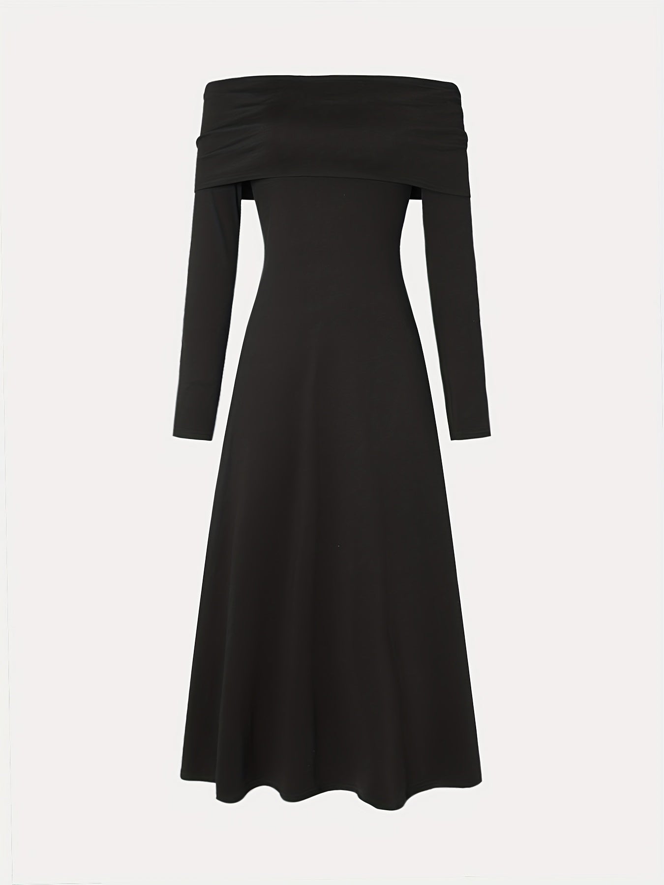 1pc Elegant French Knit Dress for Women, Casual Off-Shoulder Long Dress, Polyester Fiber, Solid Color, Slim Fit, Spring/Autumn Season, Adult - 180g/m² Lightweight Fabric