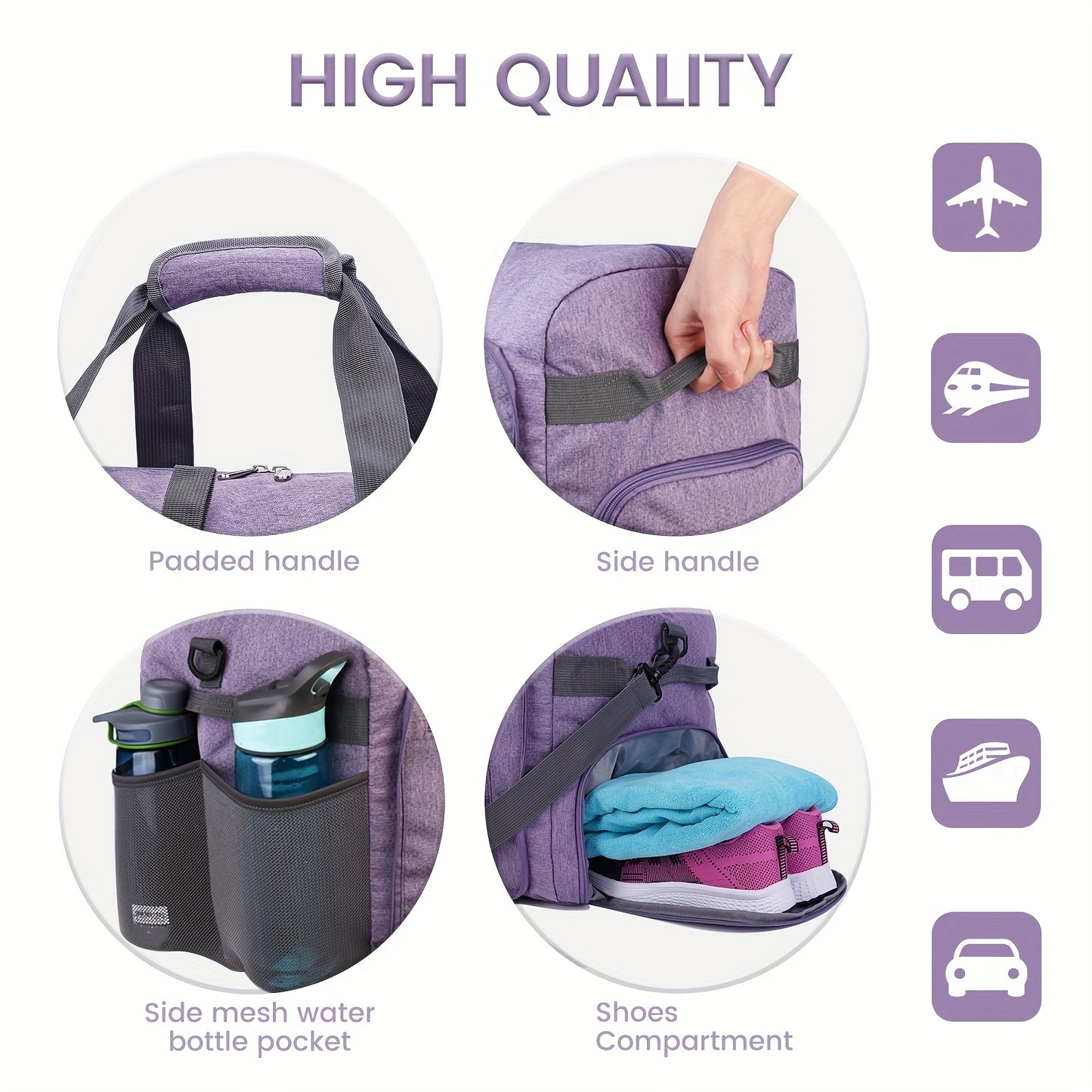 [Travel Duffle Bag] Foldable Weekender Bag - Travel Duffle Bag With Shoes Compartment And Wet Pocket - Portable Travel Bag For Men Women