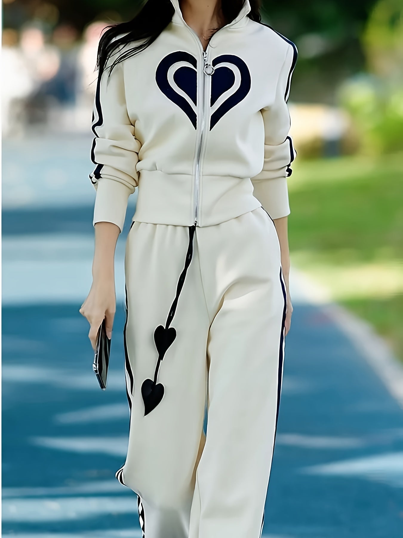 New Casual Sportswear Two Sets Of Wide-leg Pants Zipper Top