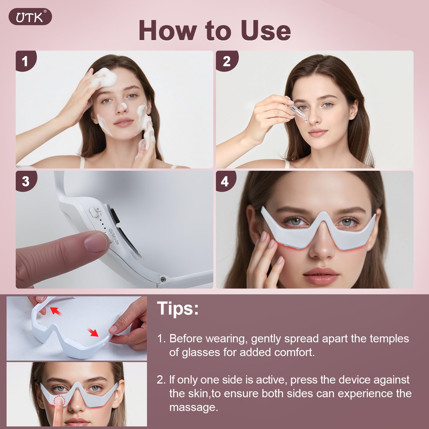 FDA Cleared Eye Care Device, Under Eye Light with Red Light Glasses, 3 - Mode Microcurrent Eye Massager And Red Light Eye Mask, Under Eye Light, Dark Circle, Wrinkles, Migraines, Sleek Design, Portable Device, Durable Plastic