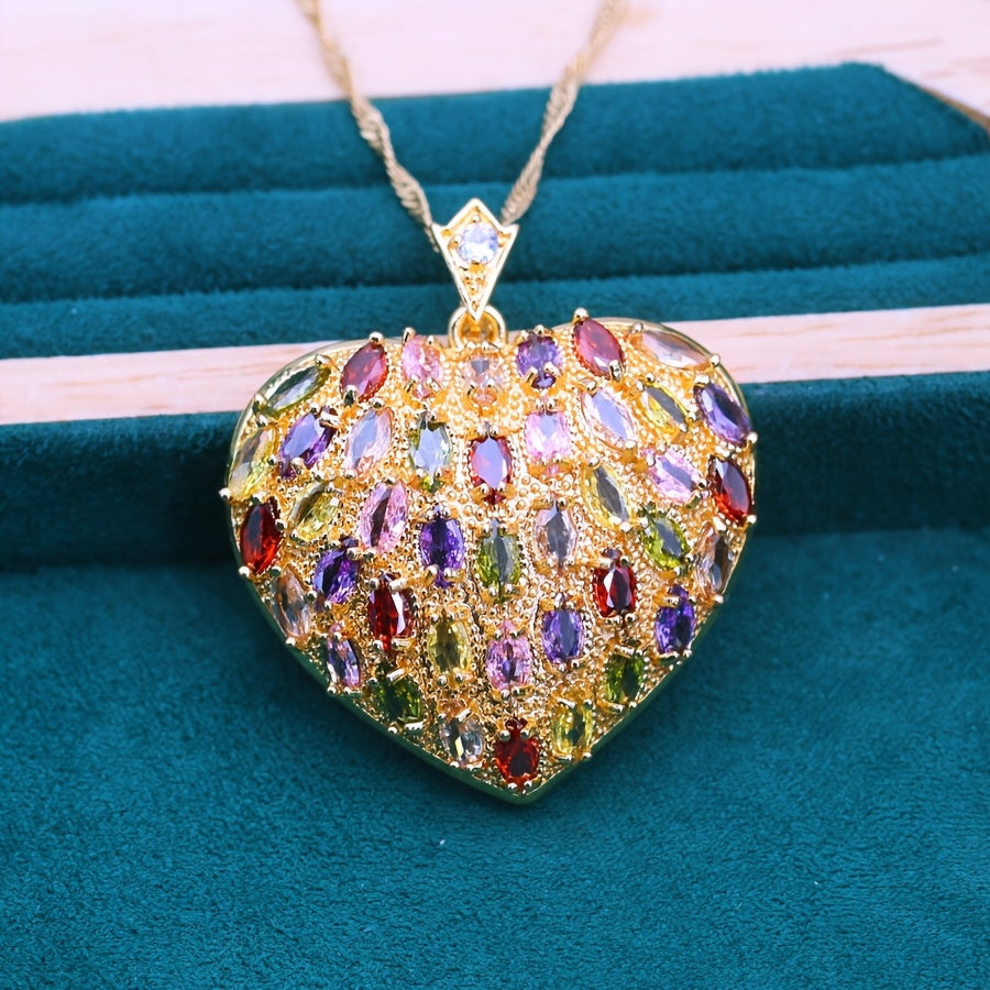 18K Gold Plated Heart Shaped Cubic Zirconia Pendant Gift