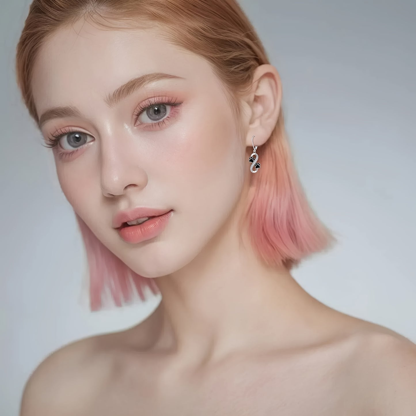 Sterling Silver Infinity Earrings - 925 Black Cat Paw Print Women's Memorial Jewelry Lover Gift - Valentine's Day Puppy Pet Paw Earrings