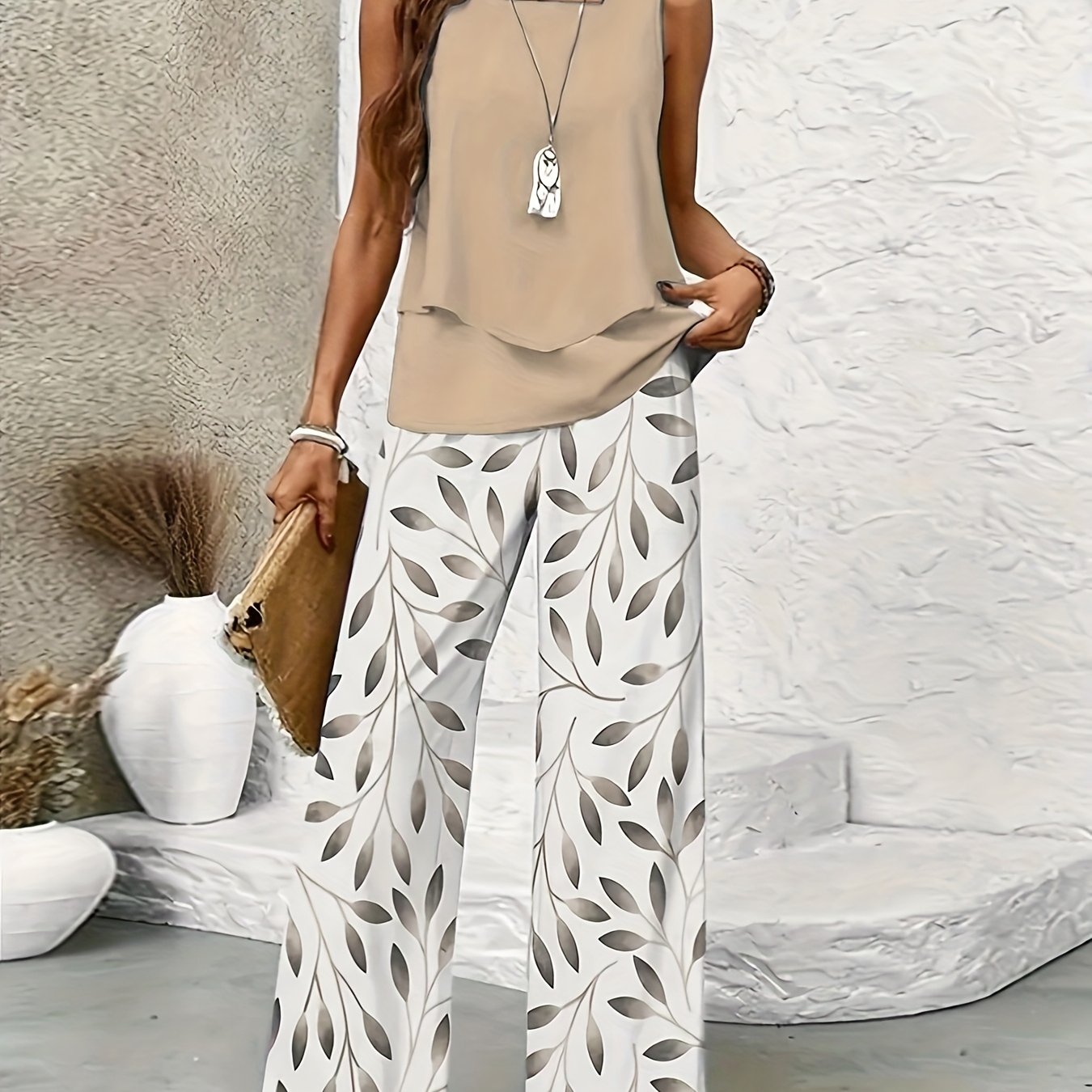 Directional Development Casual Sleeveless Vest and Straight Pants Set