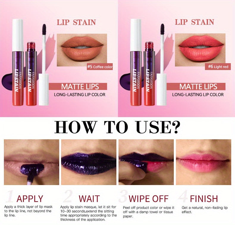 3/ 6pcs SET -Off Matte Lip Stain - Waterproof & Transfer-Proof, Long-Lasting Vegan Formula with High, Smudge-Resistant Lip Tint (6 Colors Set, Overseas Exclusive)