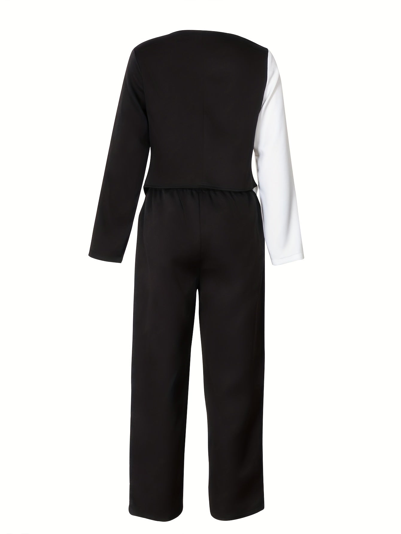 V-Neck Button Up Long Sleeve Top And Pants Set Fake Buttons