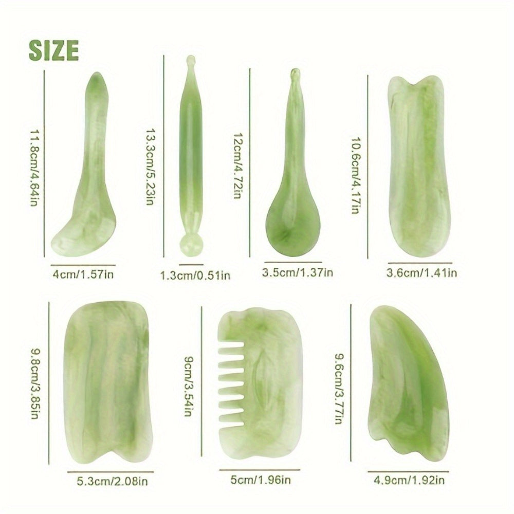 Natural Resin Gua Sha Set 7 Pieces for Face and Body