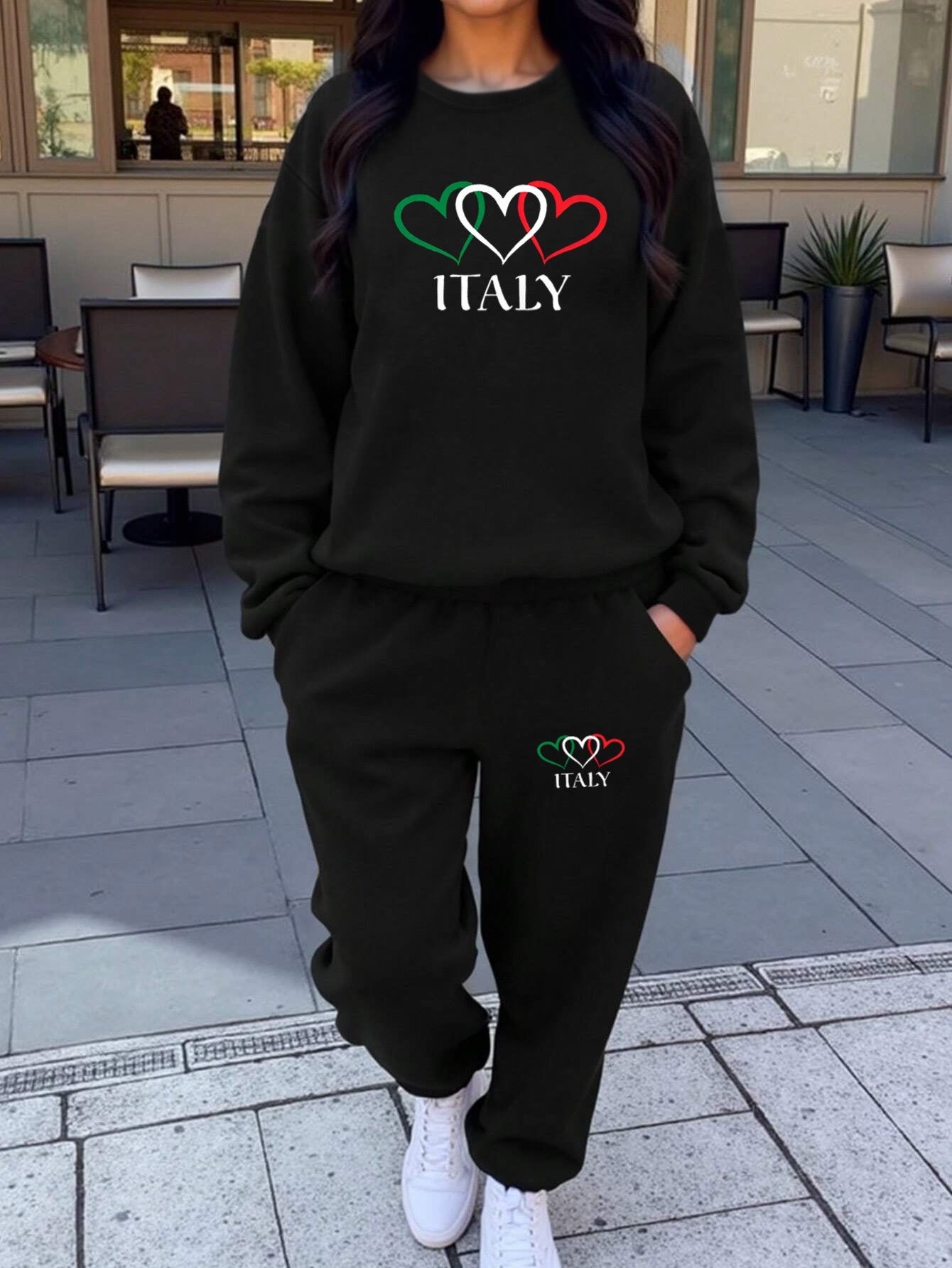 Italian Print Sweatshirt And Pants Set Italia Casual