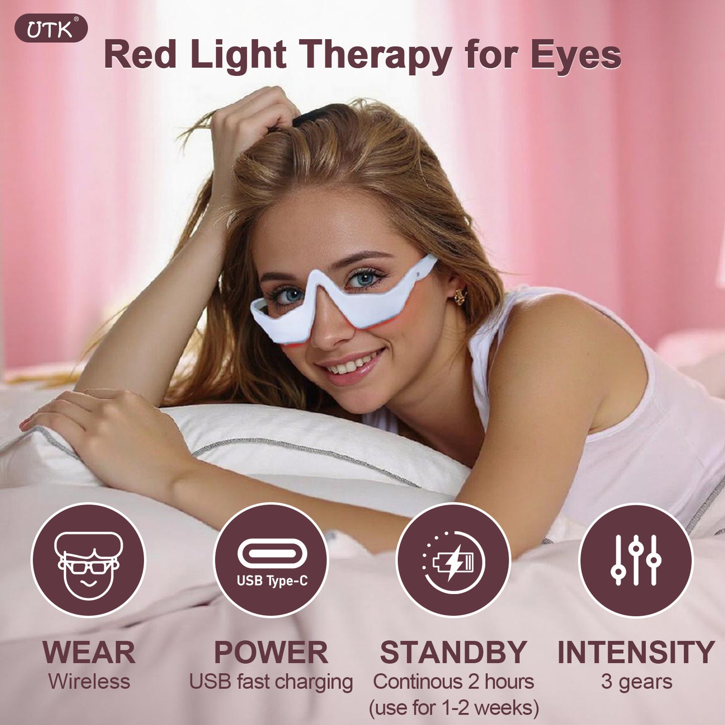 FDA Cleared Eye Care Device, Under Eye Light with Red Light Glasses, 3 - Mode Microcurrent Eye Massager And Red Light Eye Mask, Under Eye Light, Dark Circle, Wrinkles, Migraines, Sleek Design, Portable Device, Durable Plastic