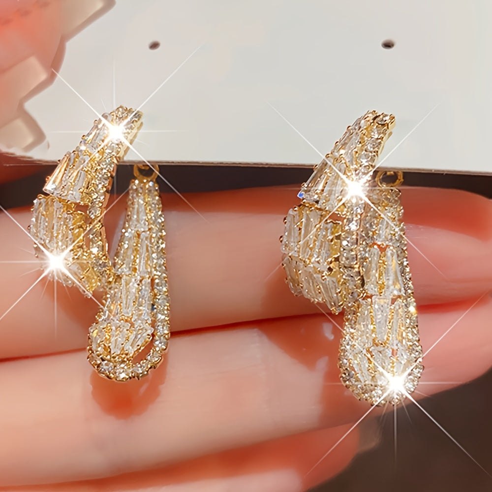 2pcs Elegant Women's Zirconia Dangle Earrings - Sparkling Synthetic Stones, Golden-Tone Finish, Perfect for Parties & Events, Alloy Material, Glamorous Wear|Shoe Motif Earrings|Synthetic Zirconia