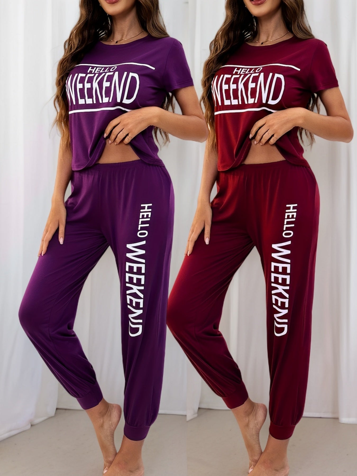 4pcs set of spring, summer, autumn, and winter Women's Short Sleeve Top with long pants Pajama Set Ultra Soft Lounge & Sleepwear