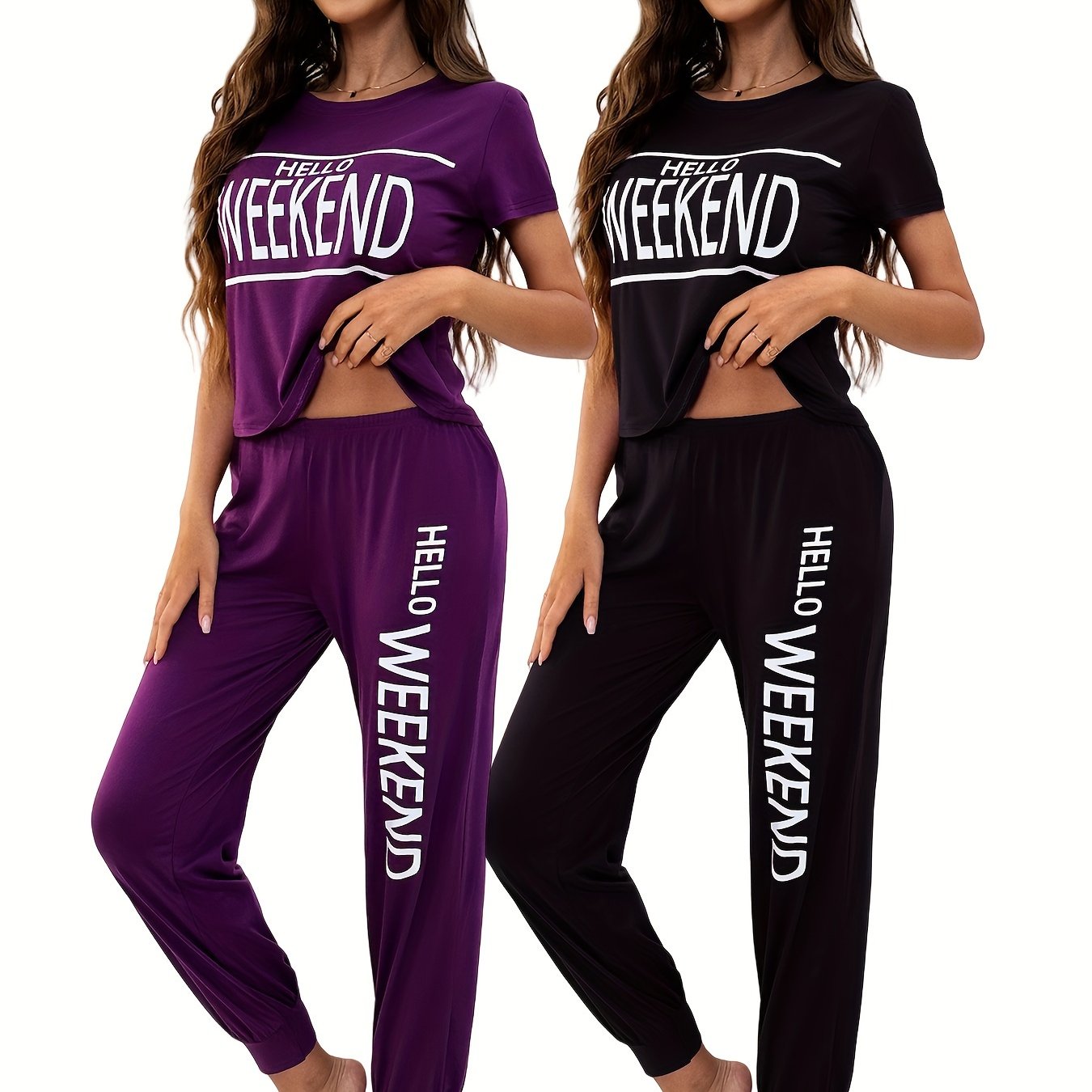 4pcs set of spring, summer, autumn, and winter Women's Short Sleeve Top with long pants Pajama Set Ultra Soft Lounge & Sleepwear