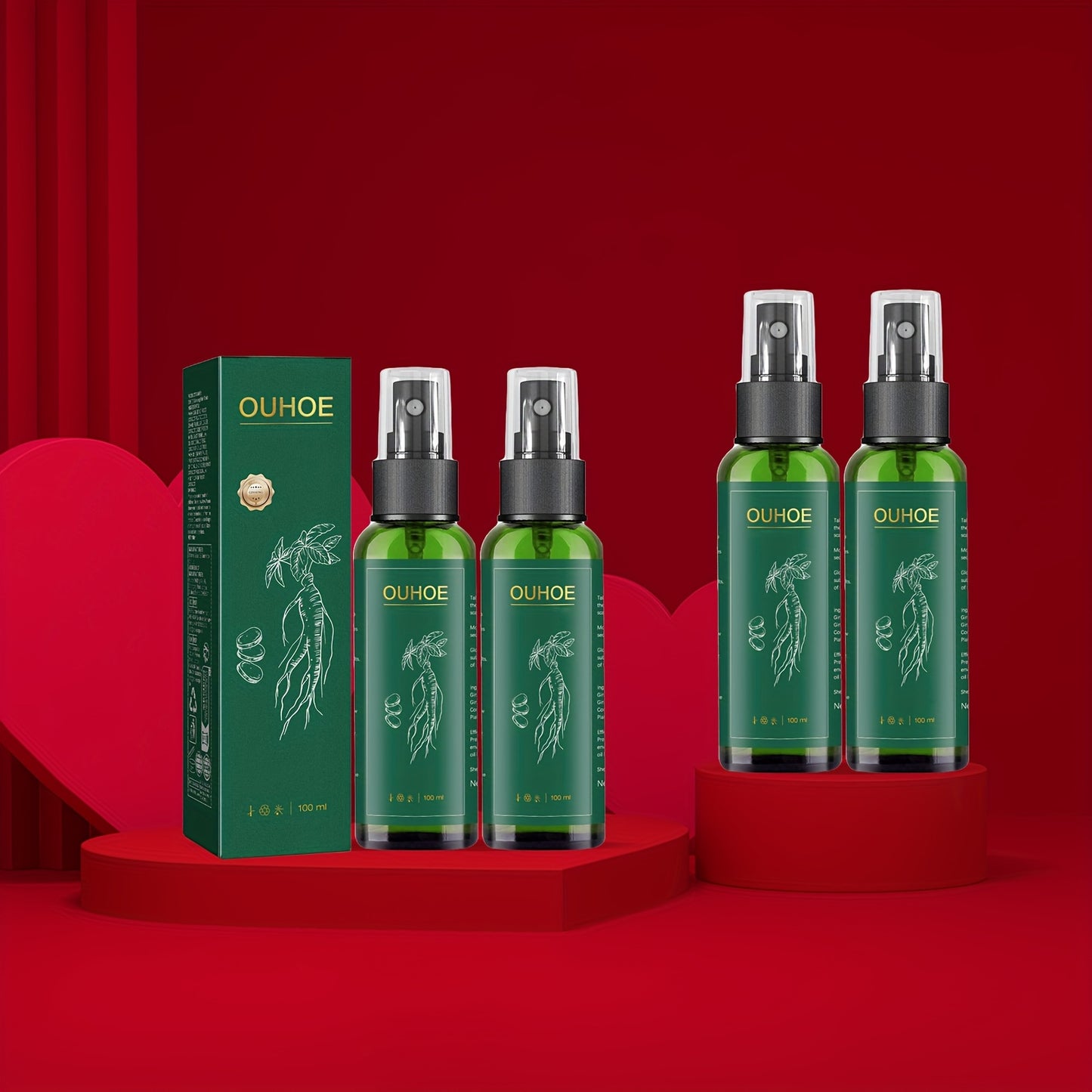 OUHOE Ginseng Hair Treatment Spray - 3.38fl.oz/100ml, 2-in-1 Nourishing Formula with Korean Red Ginseng Extract for Frizz Control & Silky Smooth Hair | Gentle Cleansing, Oil Control, Moisturizing - Daily Hair Care Essential f