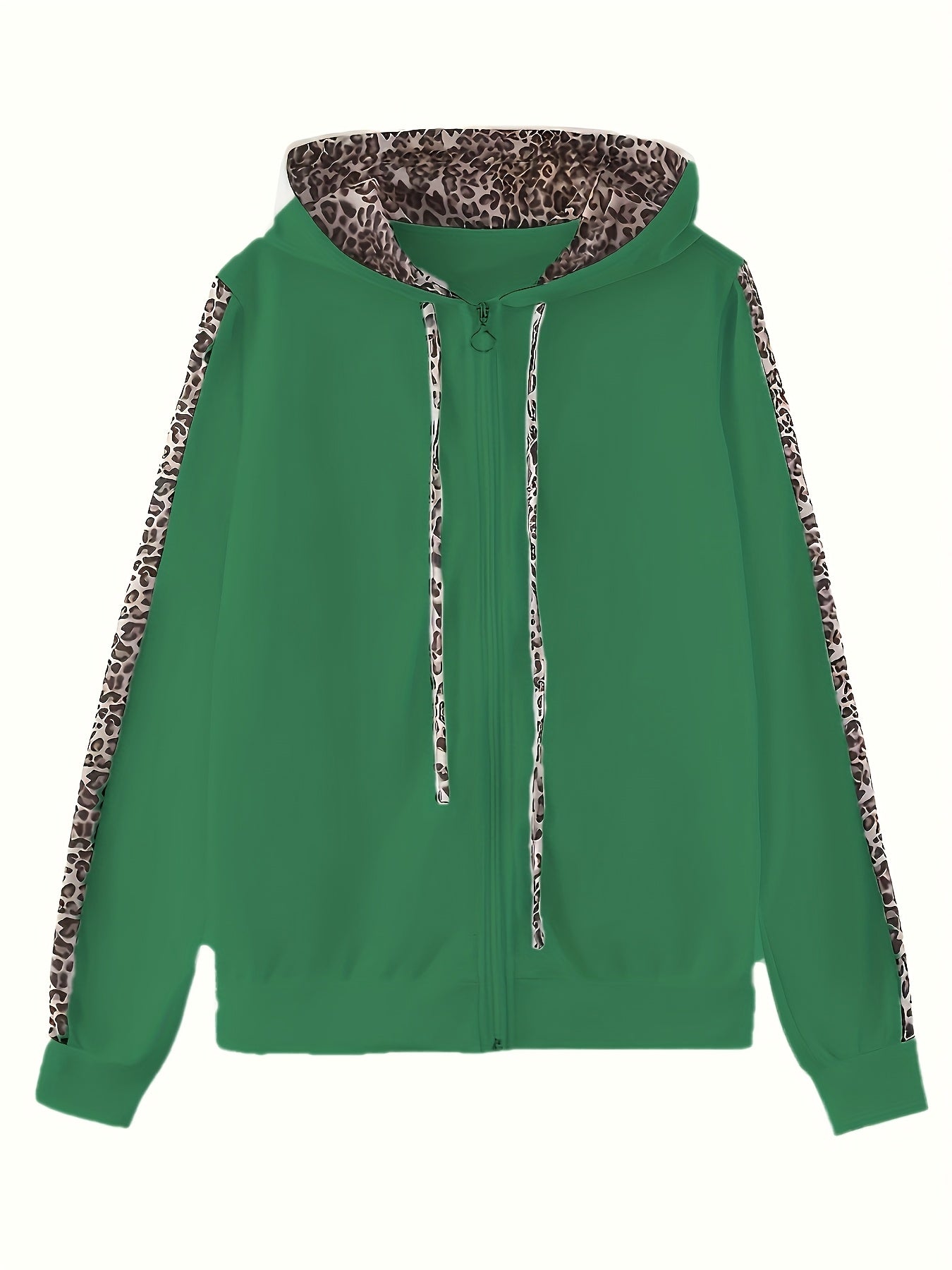 Elegant Leopard Print Two Piece Set With Zip Up Hoodie