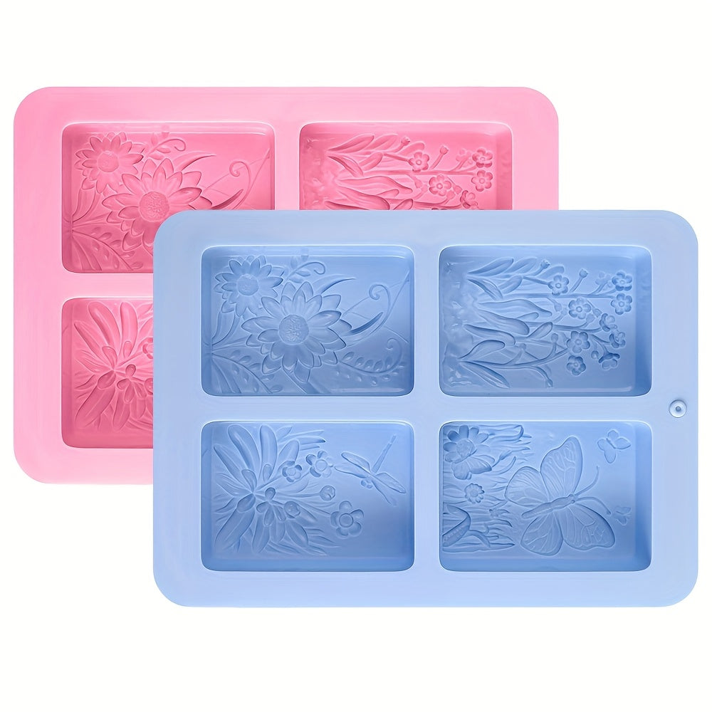 2 Pack Nature Pattern Soap Molds Butterfly Flower Silicone