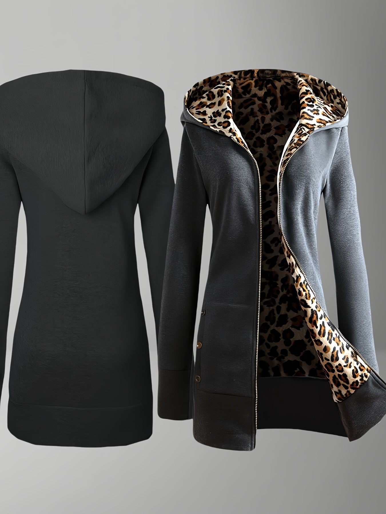 Reversible Leopard Print Hooded Jacket for Fashionable Women