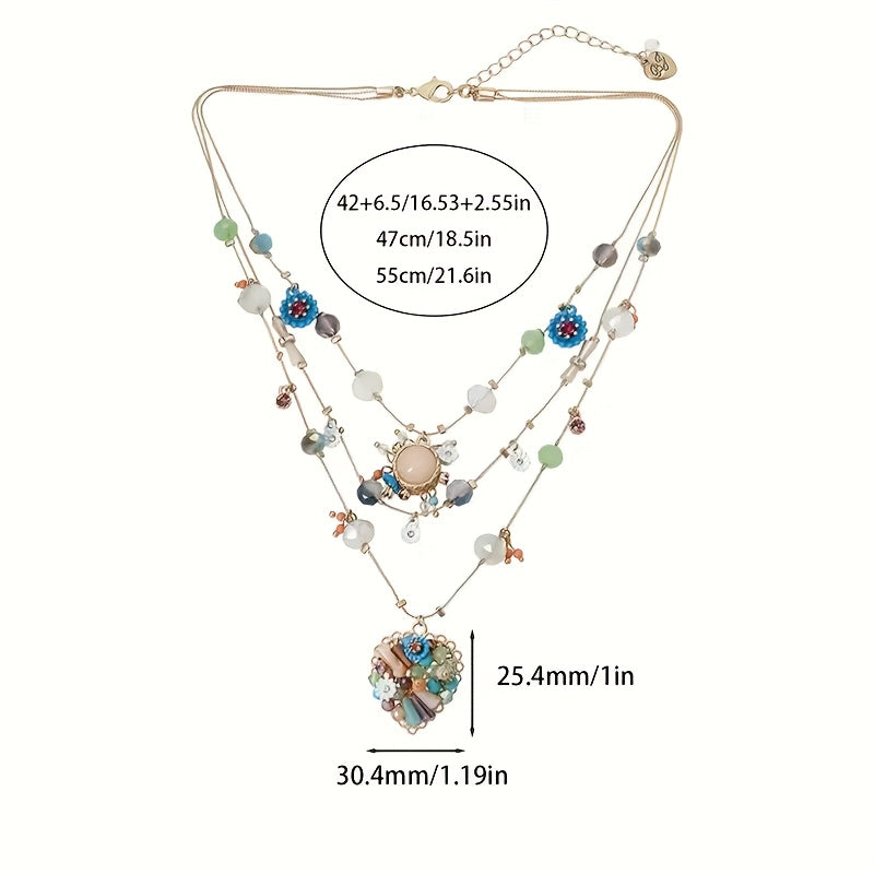 [Silver|Handmade] Multi-layer 925 Sterling Silver Handmade Laminated Necklace | Natural Stone, Precious Stones, Synthetic Zirconia, Laboratory Crystal, Pearls | Gift Box