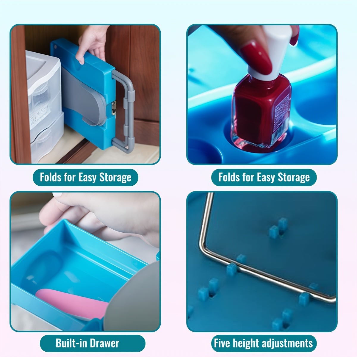 1pc ABS Adjustable Pedicure Stool With LED Magnifier, Drying Fan & Built-in Storage-with 16/19pcs Nail Tools, Home Nail Pedal, Suitable For Trimming Nails, Polishing Nails, Perfect Footrest For Easy At-Home Pedicures, Ideal G