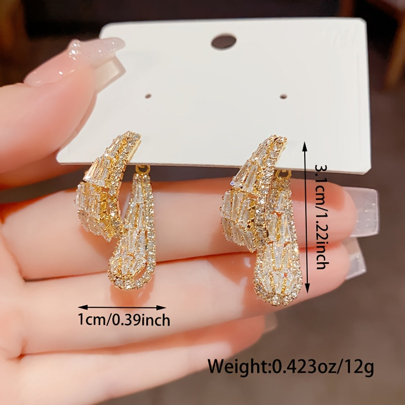2pcs Elegant Women's Zirconia Dangle Earrings - Sparkling Synthetic Stones, Golden-Tone Finish, Perfect for Parties & Events, Alloy Material, Glamorous Wear|Shoe Motif Earrings|Synthetic Zirconia