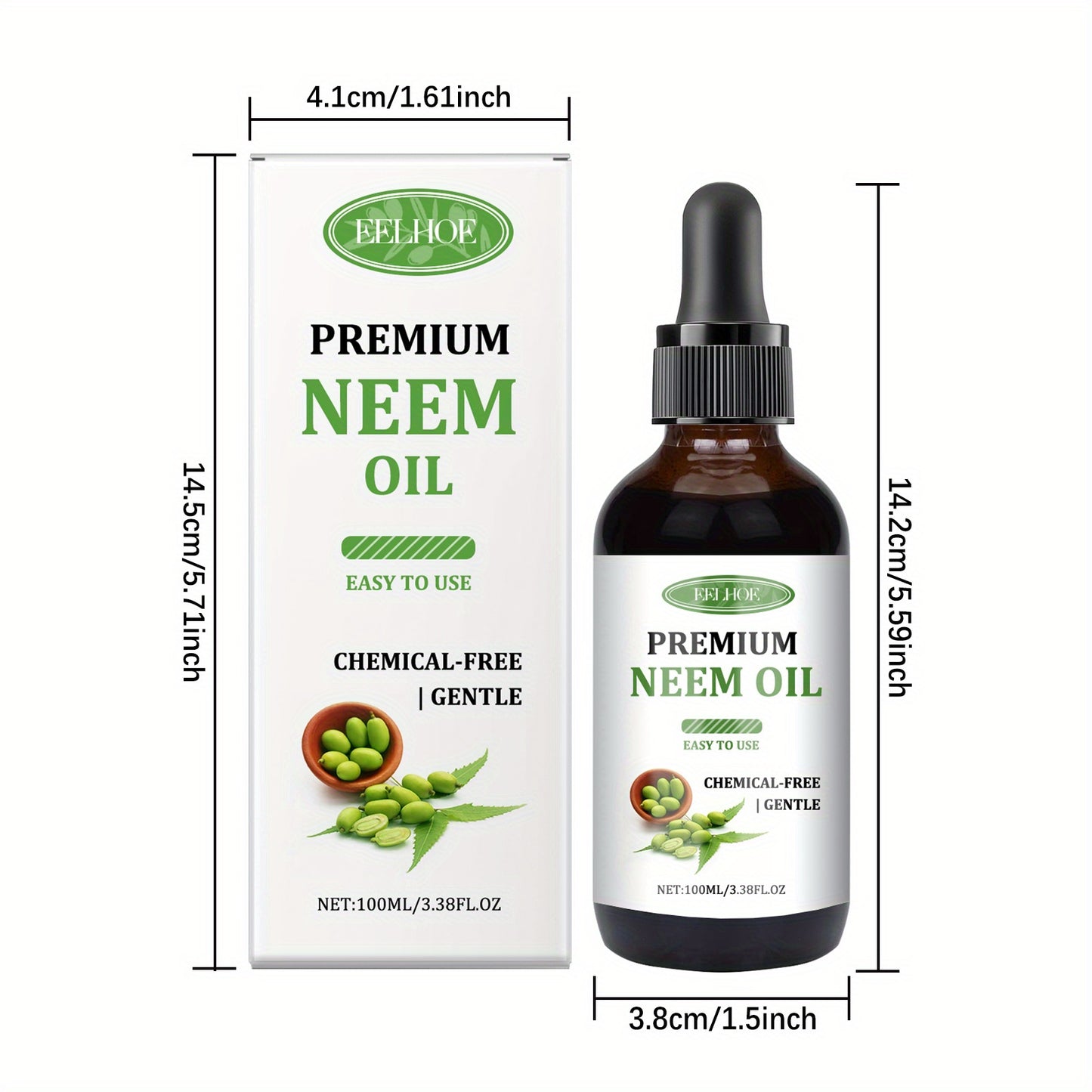 3.38FL.OZ/ - Neem Oil Multi-Nourishing Essential Oil - Enriched with Vitamin E, Gentle Ingredients, Deep Nourishing, Long-Lasting Moisturizing, for Hair/ Lashes/ Skin/ Nails