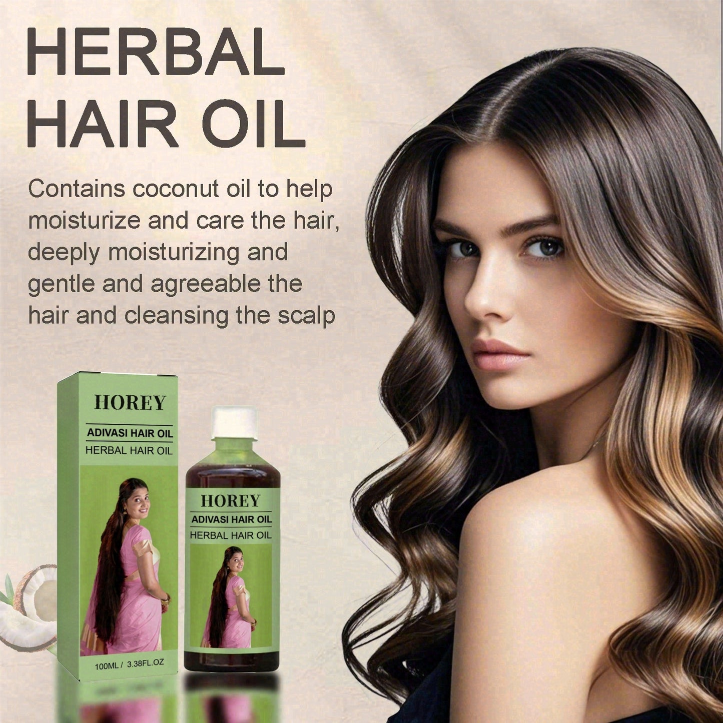 3.4oz Rosemary Herbal Hair Oil with Coconut Oil and Argan Oil For dry and damaged hair, moisturizes scalp and hair, providing long-lasting softness and moisture.Make thin hair look thicker