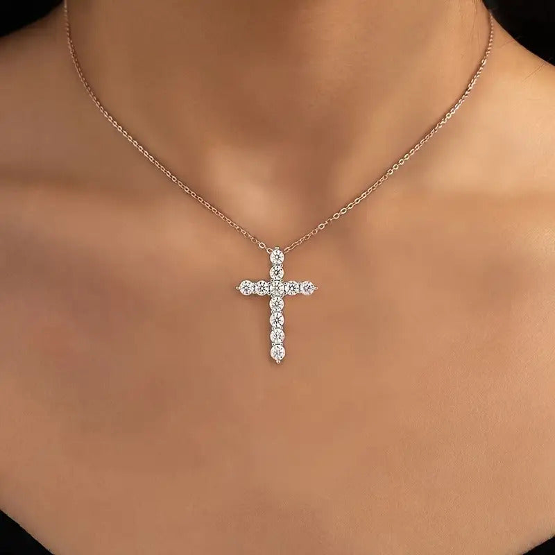 S925 Moissanite Cross Pendant Necklace Classic Design