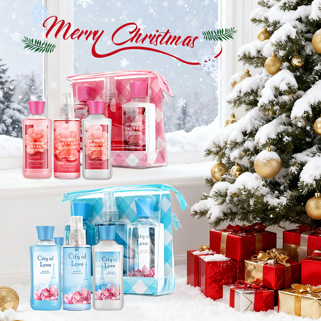 6- Combo Body Care Christmas Gift Set - Includes Shower Gel/Body Lotion/Body Mist, Floral Fragrance Collection: 12-Hour Long-Lasting Scent & Moisturizing, Two Sets Of Six Bottles, The Ideal Christmas Fragrance Gift Set for Mo