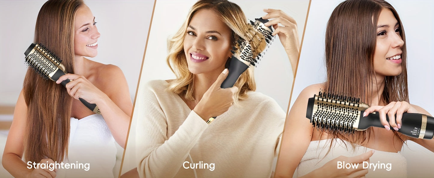 [One-step Styling] 4in 1 Golden Hair Dryer Brush | 1500W | 360 Degree Swivel Plug | One-step Hot Air Styling with Curling Comb | Girly Girl's Gift | Valentine's Day Gift