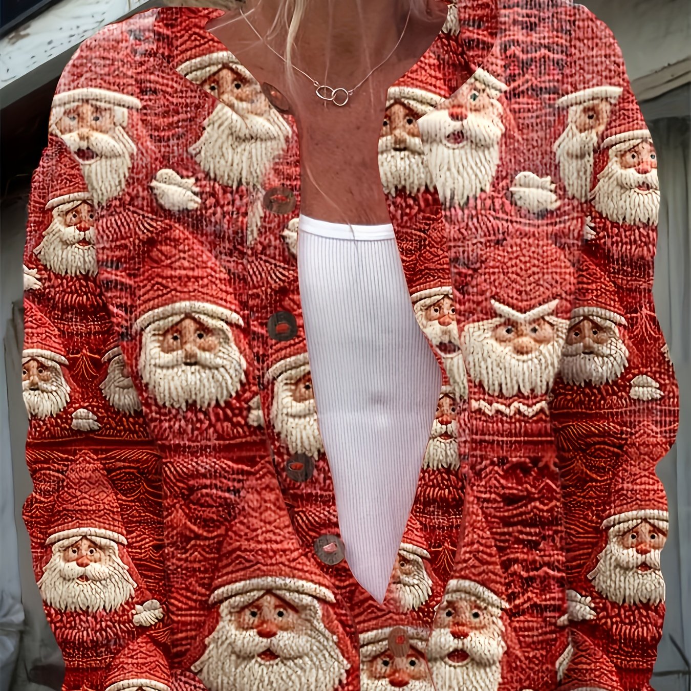 Womens Casual Printed Button Front Lightweight Knit Cardigan