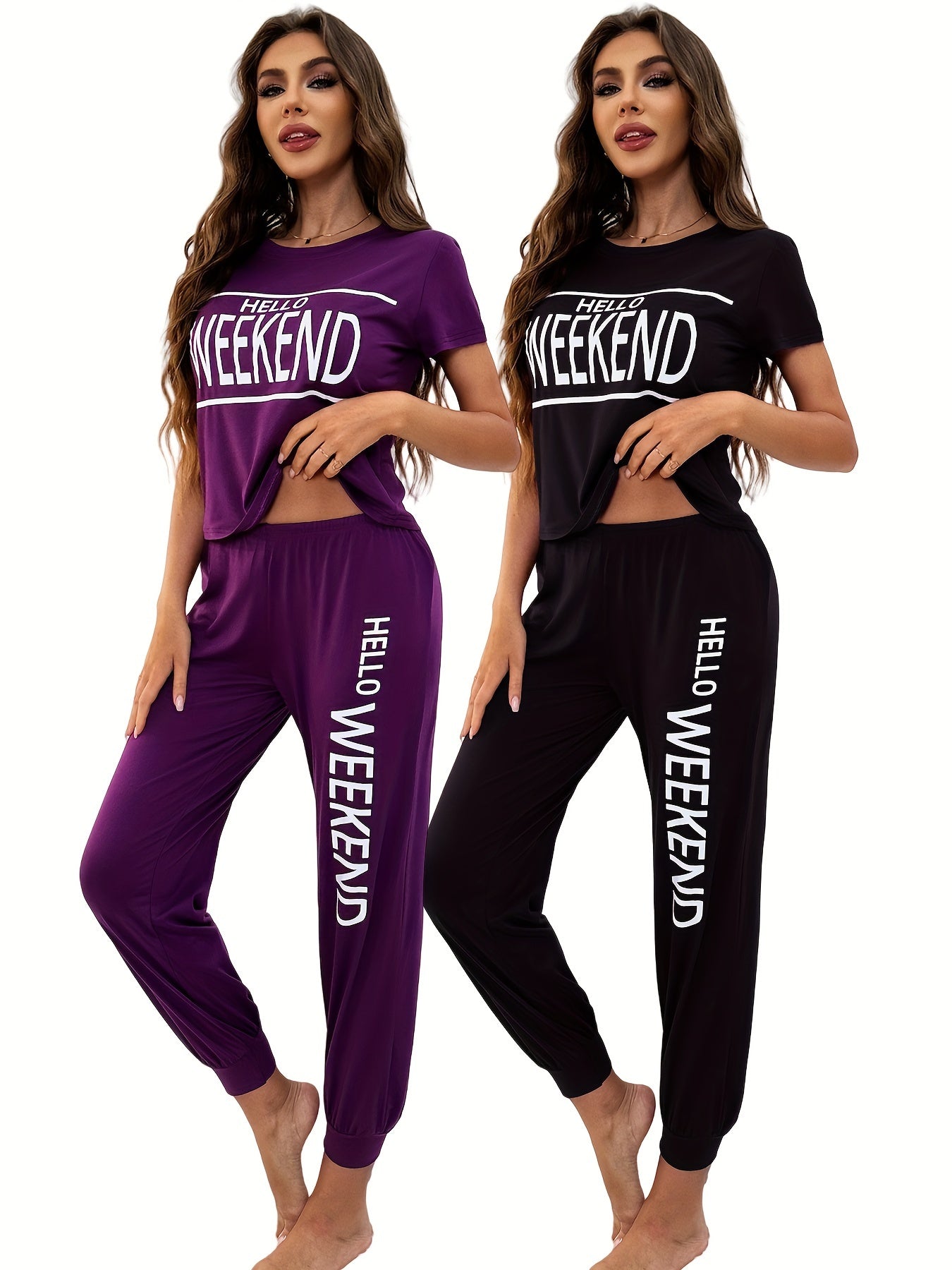 4pcs set of spring, summer, autumn, and winter Women's Short Sleeve Top with long pants Pajama Set Ultra Soft Lounge & Sleepwear