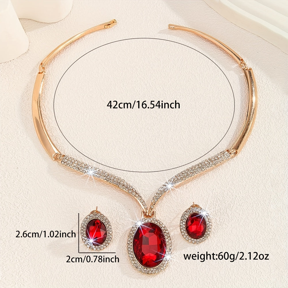 Middle Eastern Red Sparkling Crystal Two-Piece Jewelry Set for Women