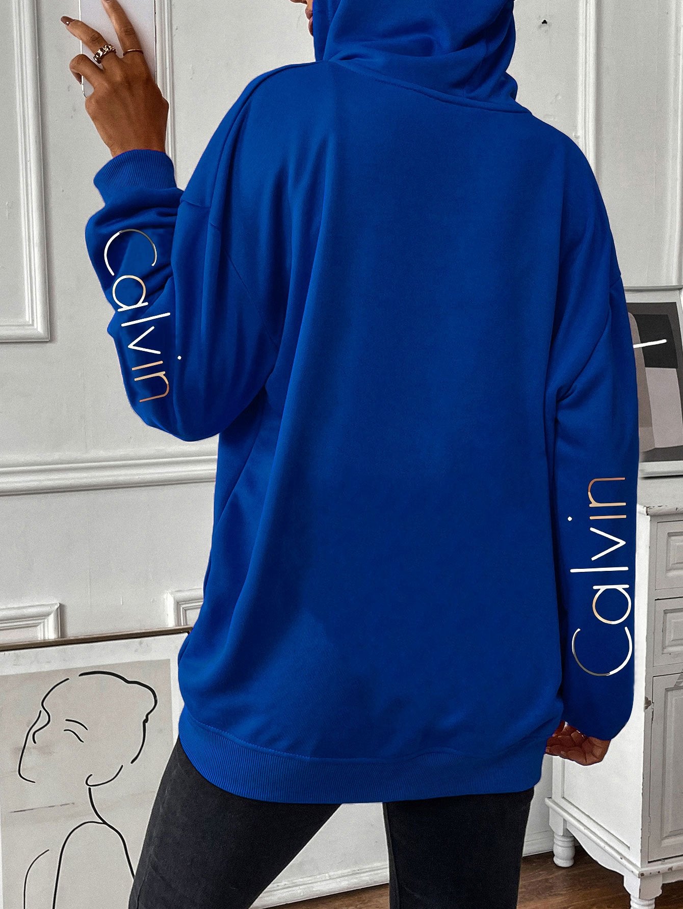 Letter Print Hooded Long Sleeve Zip Sweater For Women