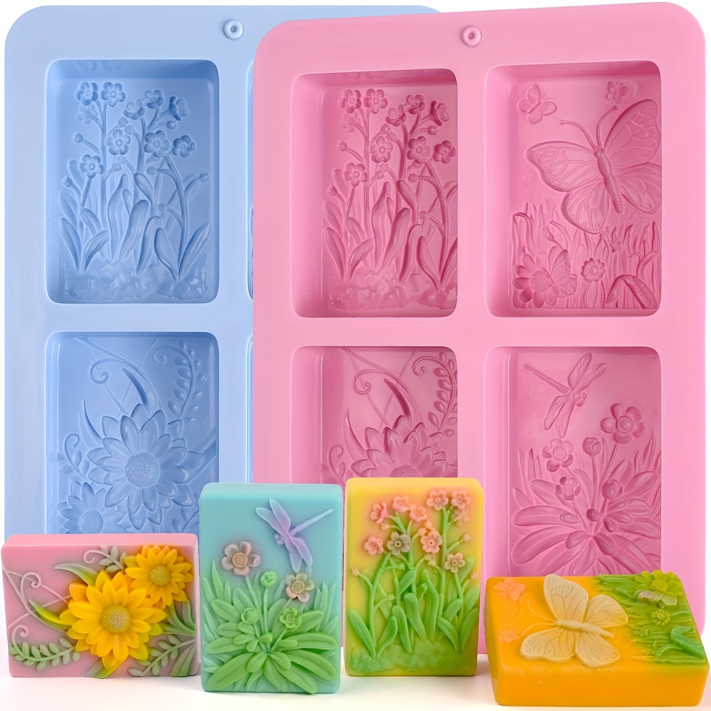2 Pack Nature Pattern Soap Molds Butterfly Flower Silicone