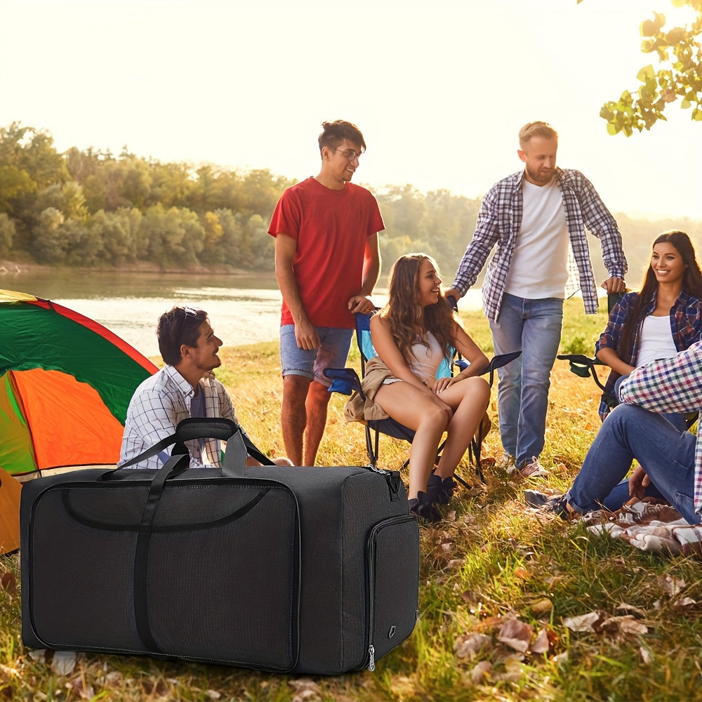 [Large Foldable Duffel Bag] 31.7 Gallon Large Foldable Duffel Bag | Durable Sporty Unisex Weekend Getaway Bag with Shoe Compartment, Multi-Pocket Organizer, Black & White Striped Design, Easy Care, Sturdy Handles & Adjustable