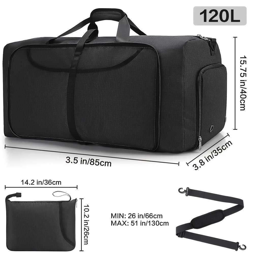 [Large Foldable Duffel Bag] 31.7 Gallon Large Foldable Duffel Bag | Durable Sporty Unisex Weekend Getaway Bag with Shoe Compartment, Multi-Pocket Organizer, Black & White Striped Design, Easy Care, Sturdy Handles & Adjustable