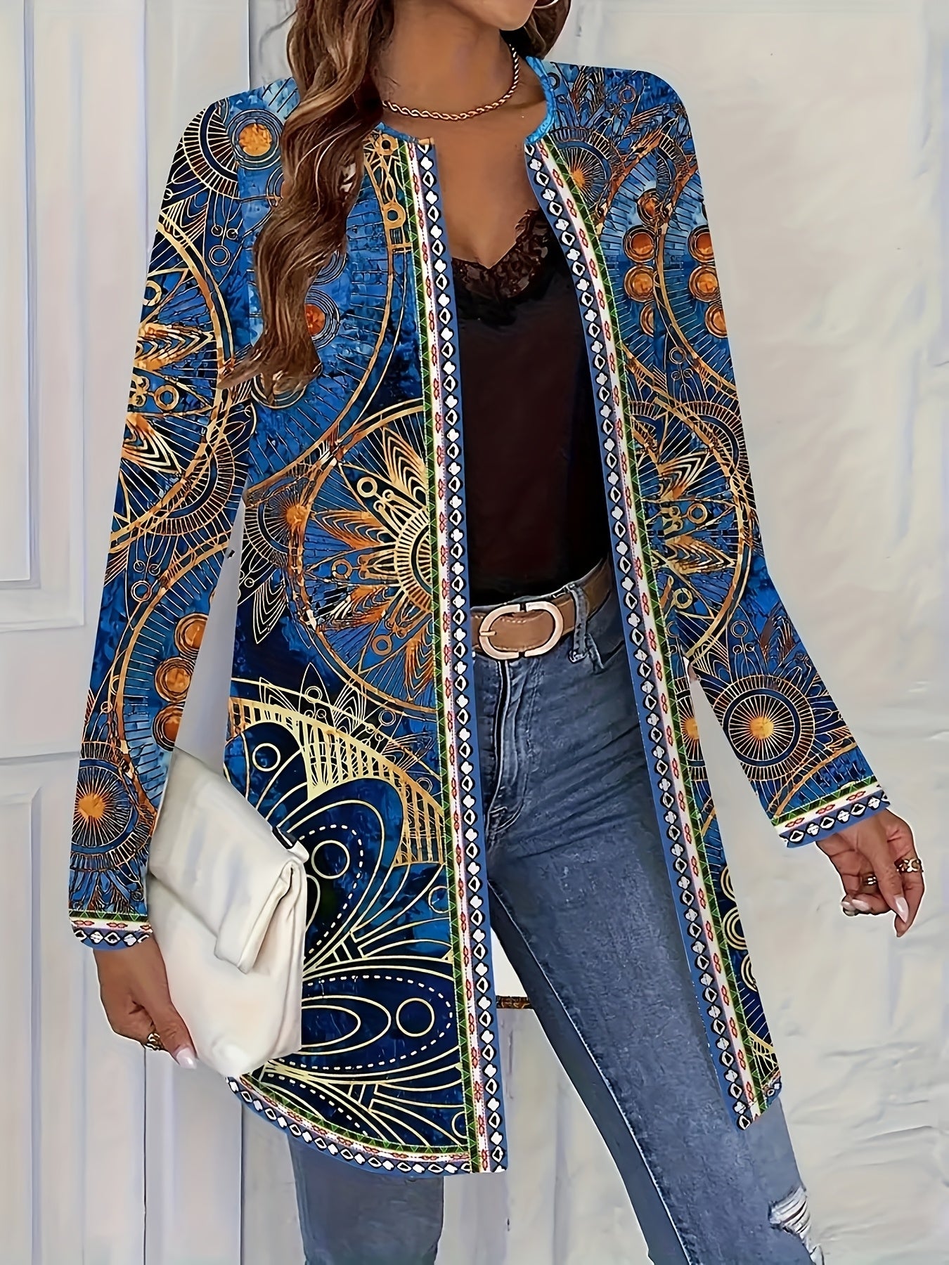 Bohemian Geometric Longline Cardigan For Casual Layering