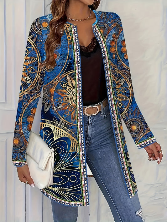 Bohemian Geometric Longline Cardigan For Casual Layering