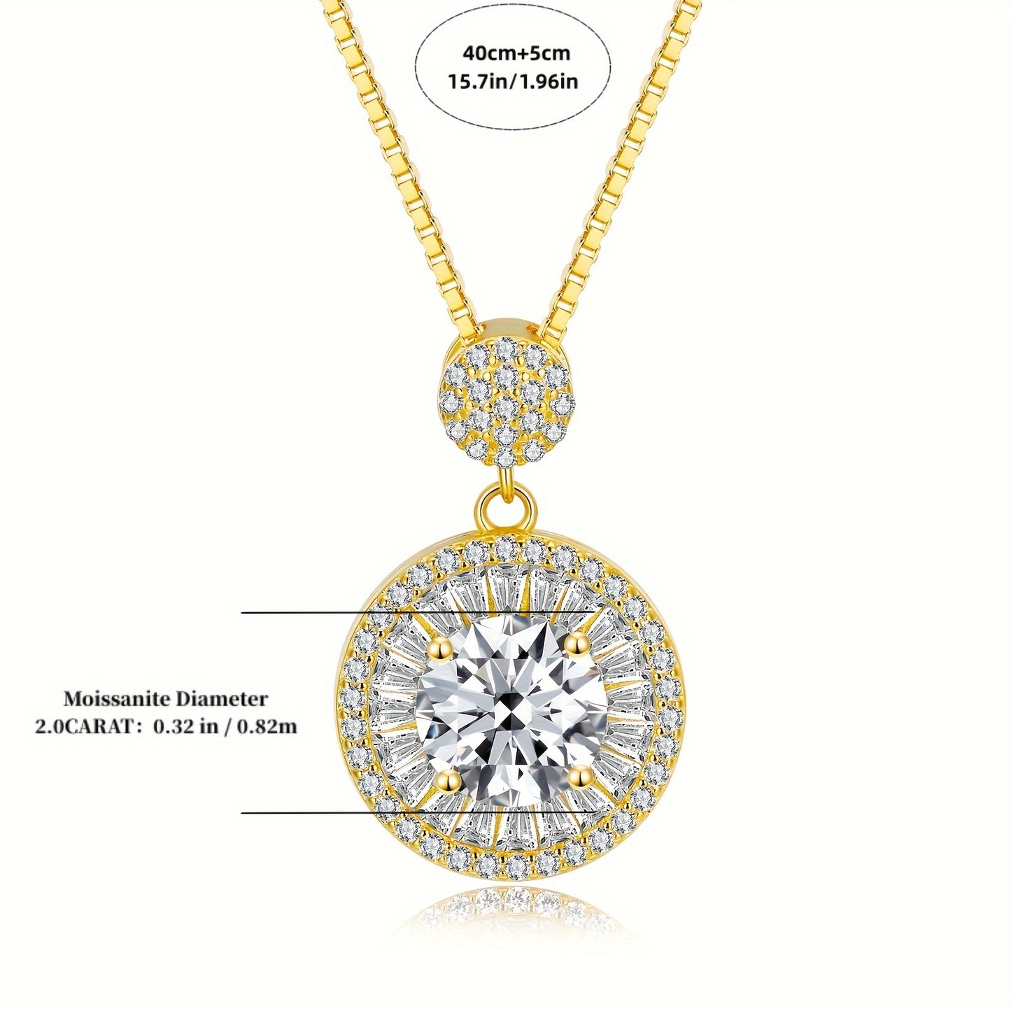 S925 Sterling Silver Moissanite Necklace 2 Carat Pendant For Men And Women Unisex Gift Idea