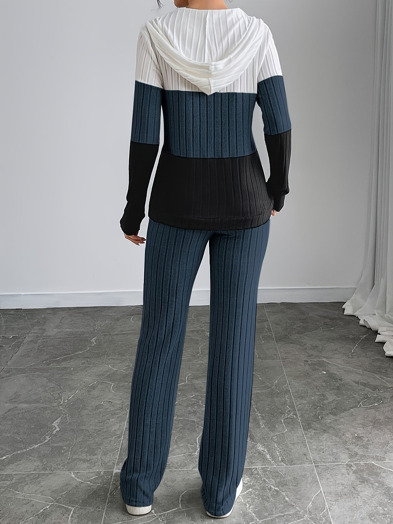 Women'S High-Waisted, Floor-Length Wide-Leg Pants Set with a Stylish And Casual Zip-Up Knit Design.