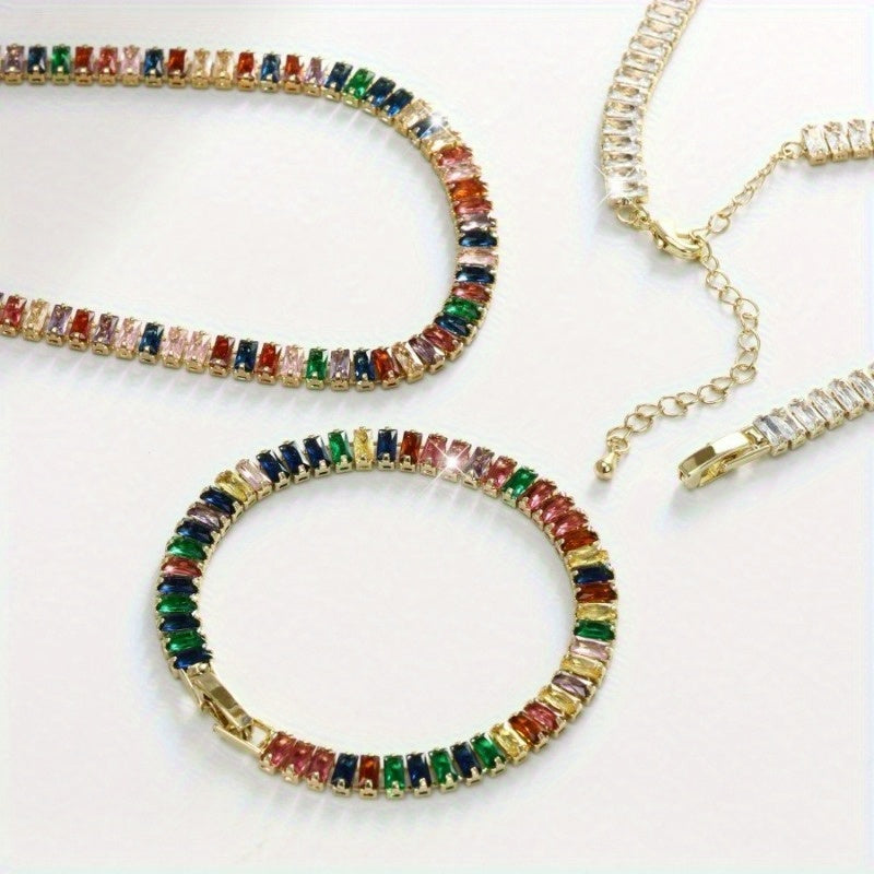 Elegant S925 Silver Bracelet And Necklace Set With Natural Stones