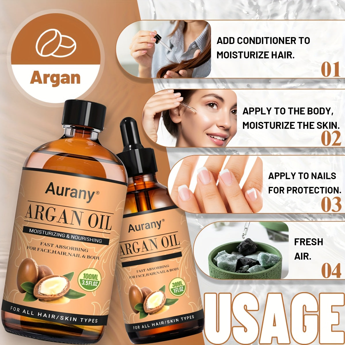 2pcs - Argan Oil, Moisturizing Face/Body, Nails/Hair/Eyelashes, Containing Plant Extract Essence, Unisex & All Type Of Skin Formula, Multi Purpose Essential Oil, A Gift For Him/her - 3.38oz+1.01oz