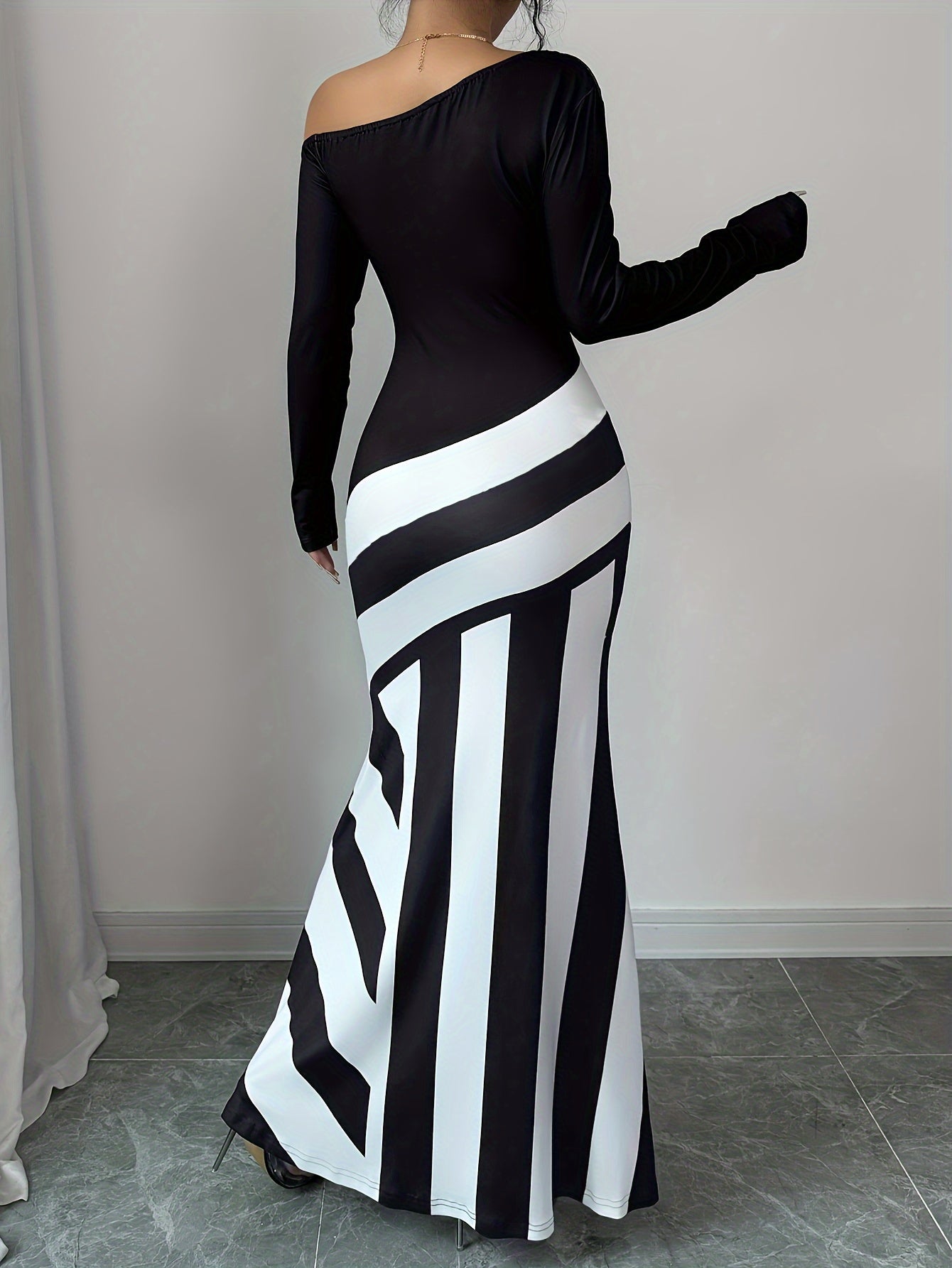 Elegant Off Shoulder Striped Maxi Dress For Women Everyday